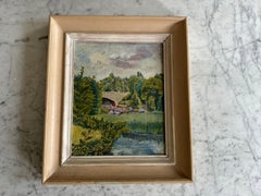 Signed German Impressionist Oil Painting, ca. 1934 – Bridge in a Lush Landscape