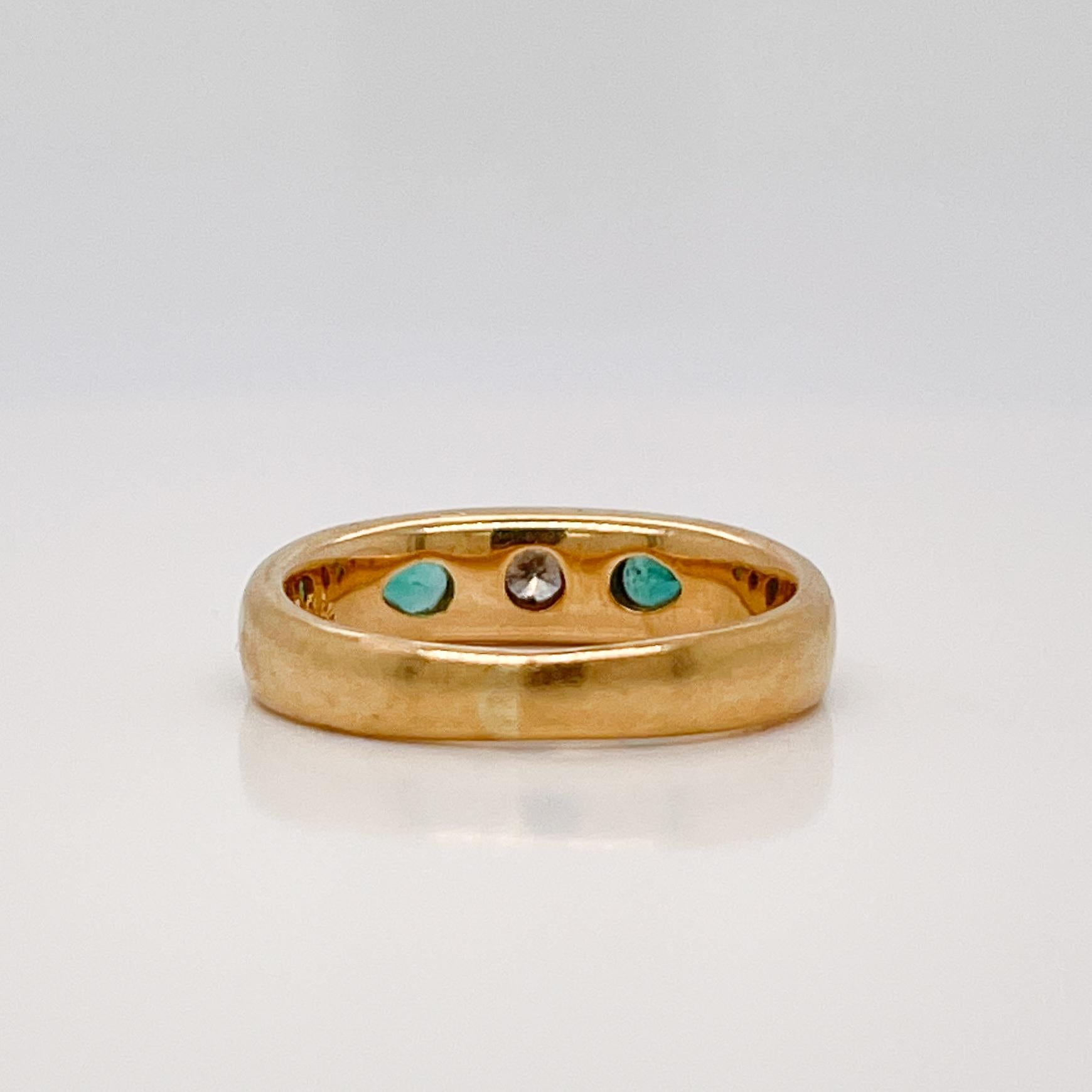 Signed German Modernist 18 Karat Gold, Emerald & Diamond 3-Stone Gypsy Ring 5