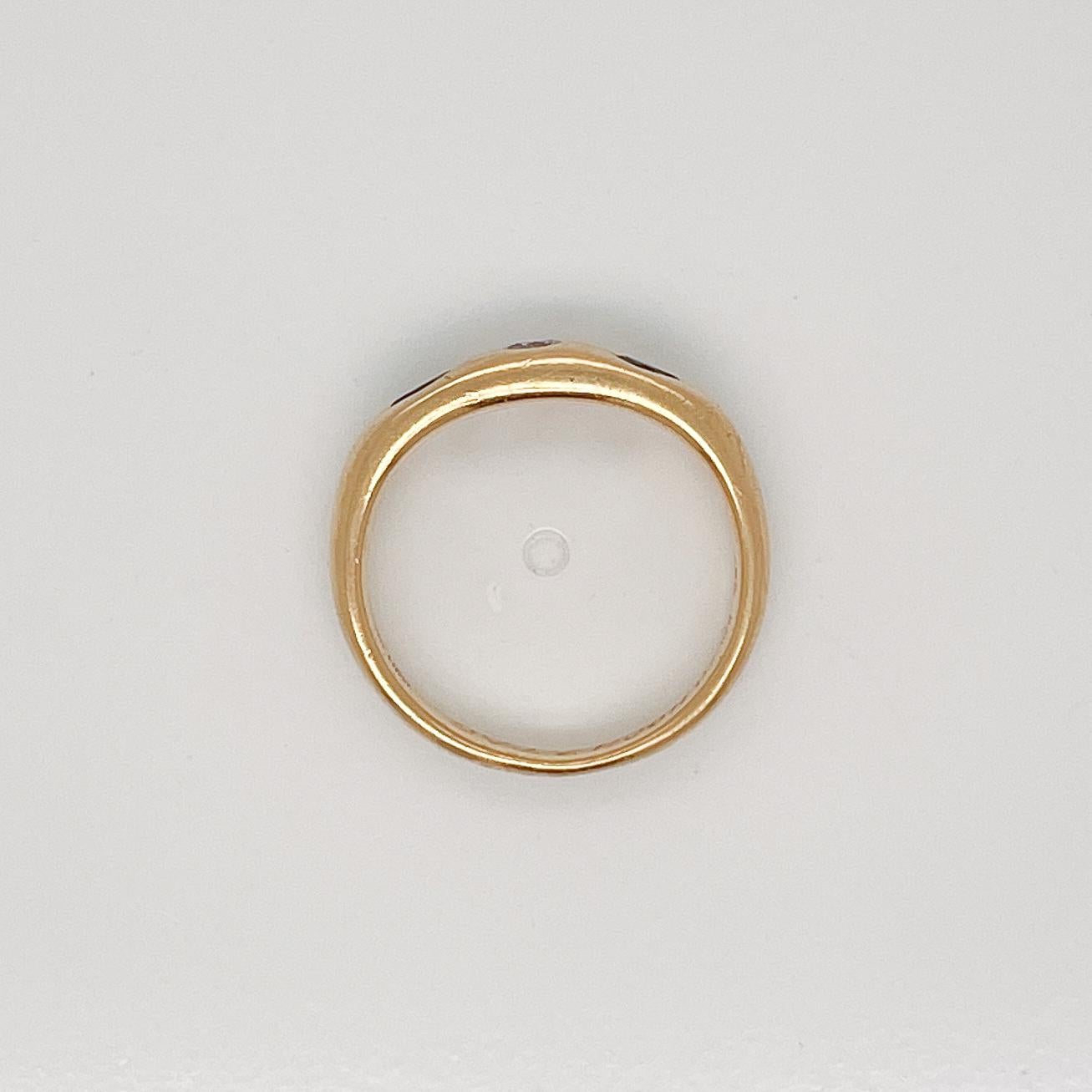 Signed German Modernist 18 Karat Gold, Emerald & Diamond 3-Stone Gypsy Ring 7