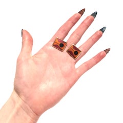 Signed German Modernist Scholz + Lammel Brass & Enamel Rectangular Cufflinks