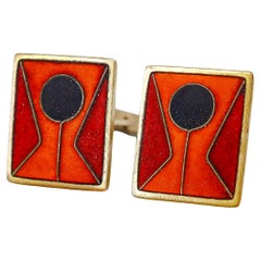 Signed German Modernist Scholz + Lammel Brass & Enamel Rectangular Cufflinks
