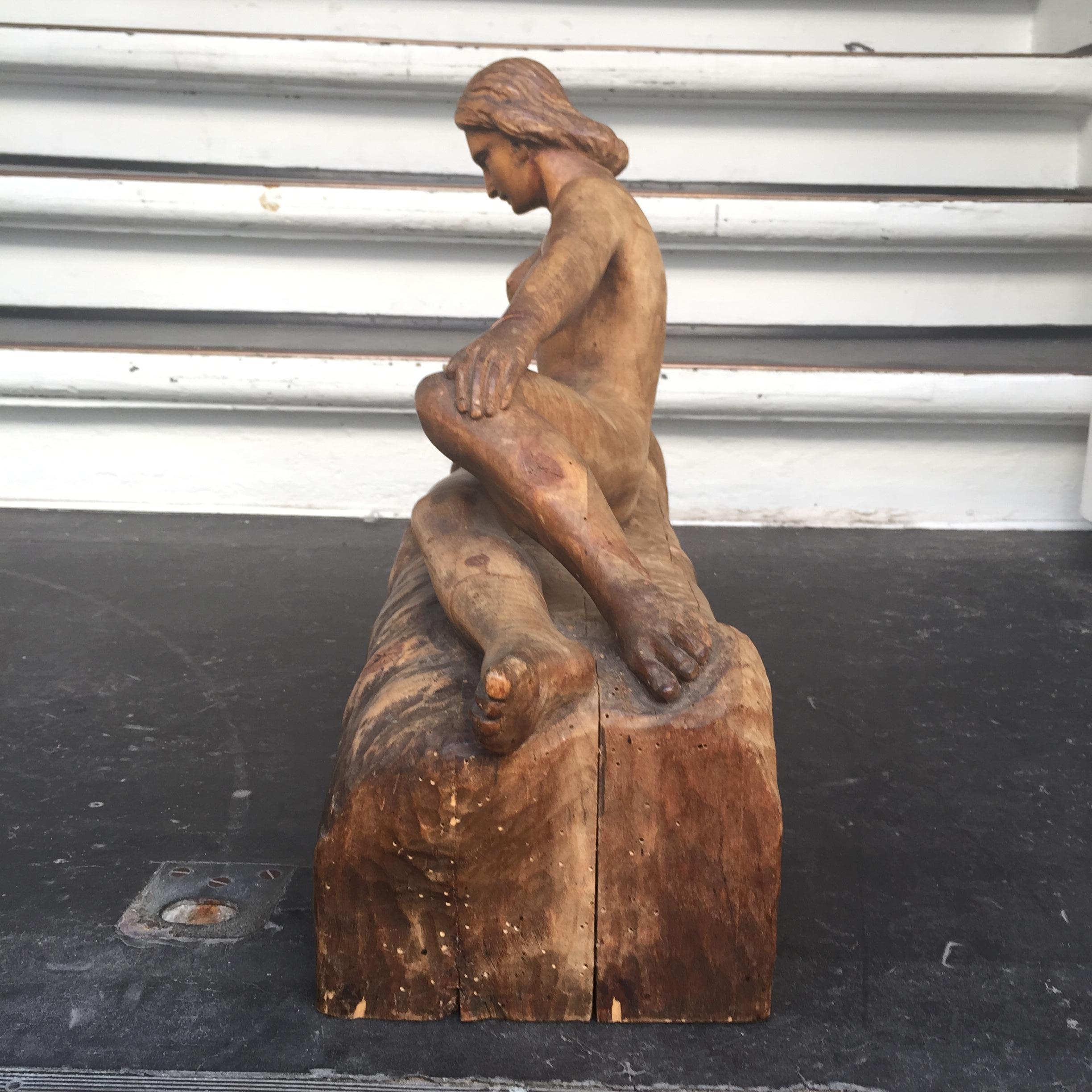 Signed German Wooden Sculpture of a Mother And Her Child, 