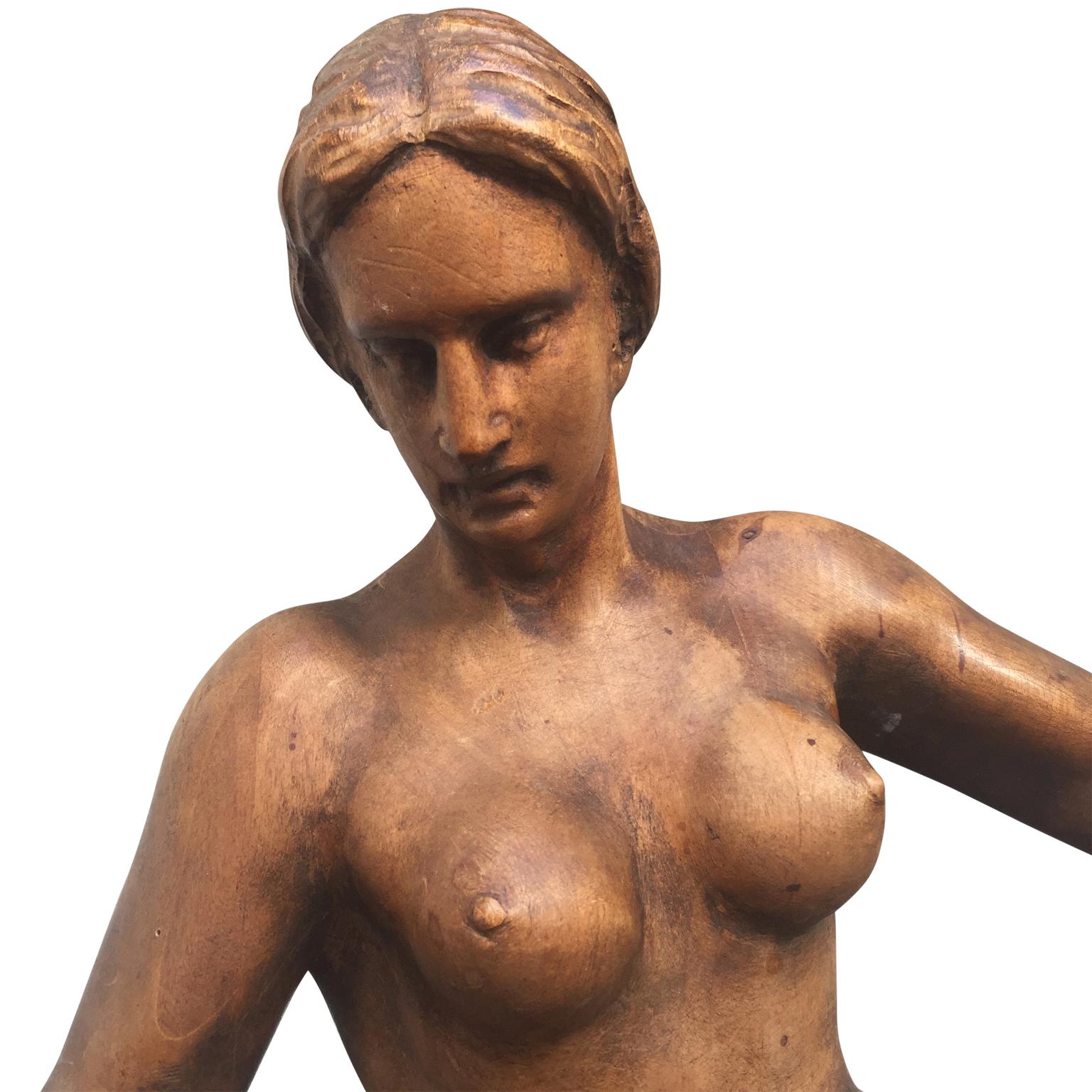 Aesthetic Movement Signed German Wooden Sculpture of a Mother And Her Child, 
