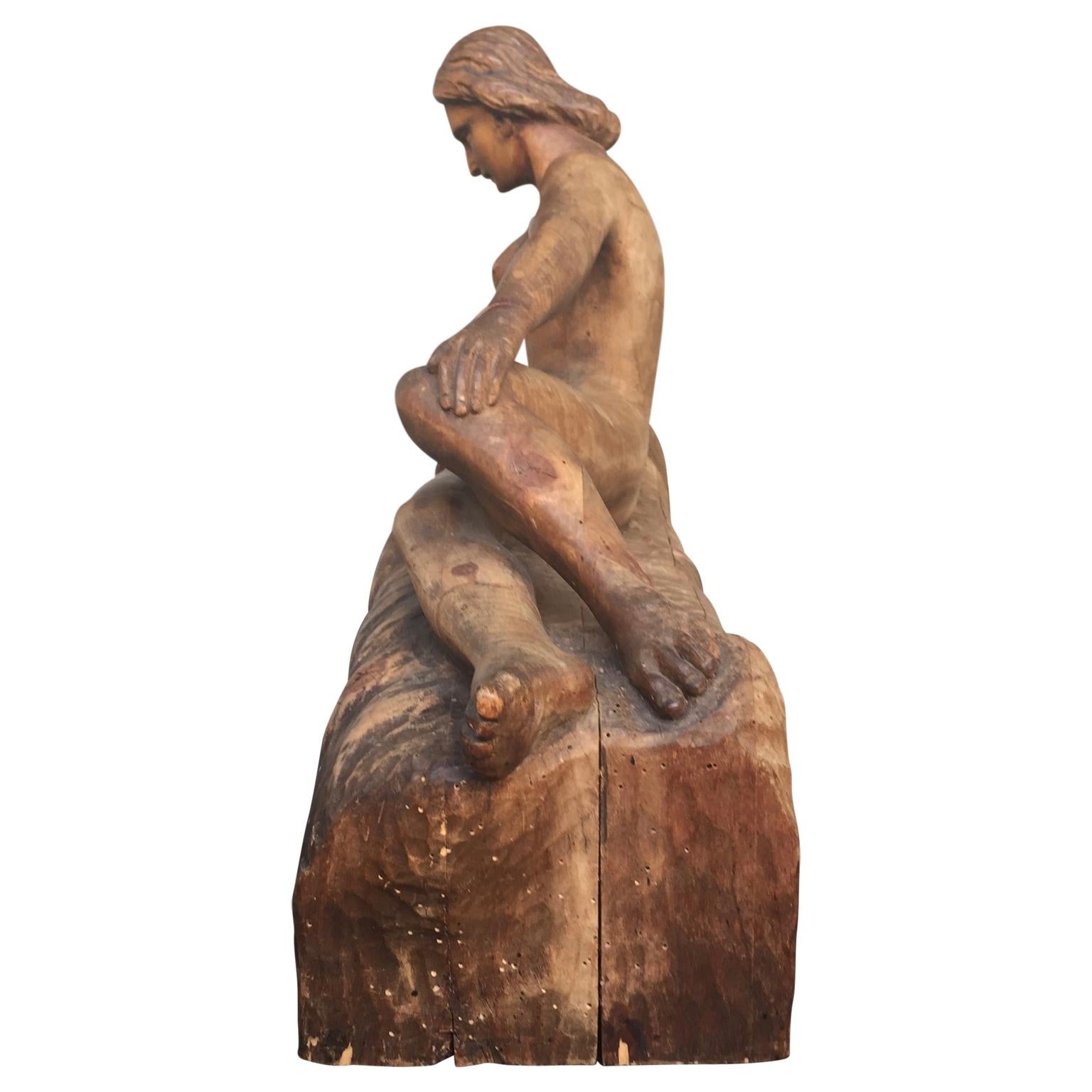 Tedesco Scultura in legno tedesca firmata raffigurante una madre e il suo bambino, 