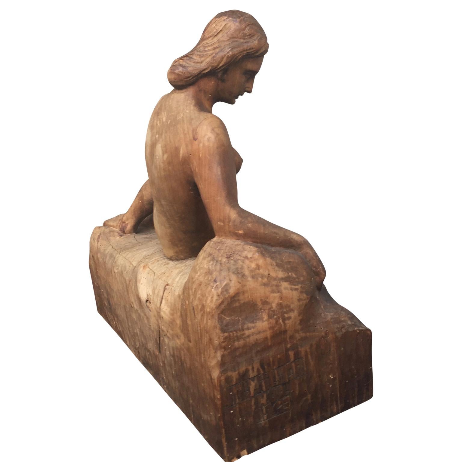 20th Century Signed German Wooden Sculpture of a Mother And Her Child, 