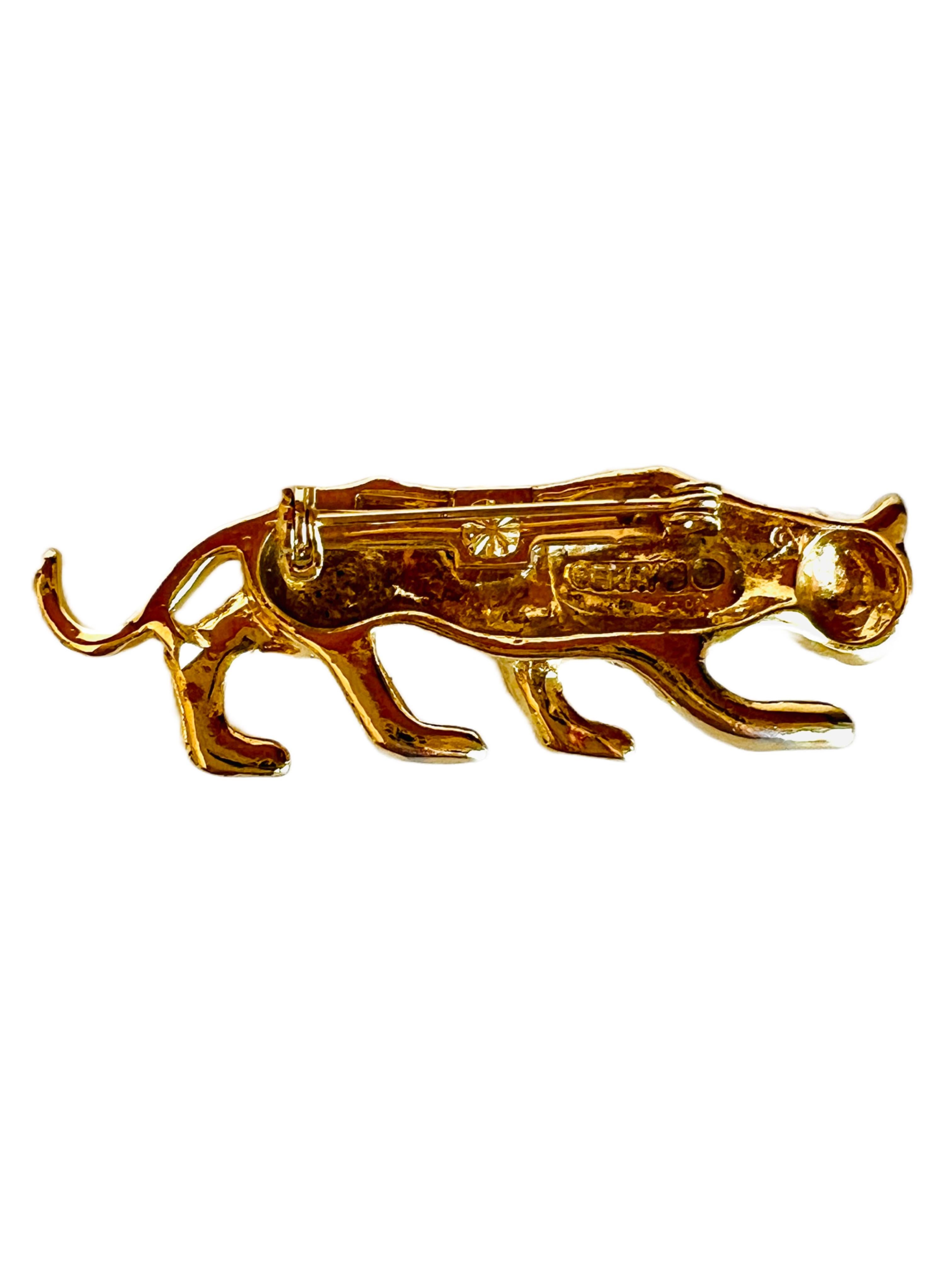 Modern Signed Gerry's Figural Crouching Leopard Brooch Pin Exotic Cat For Sale