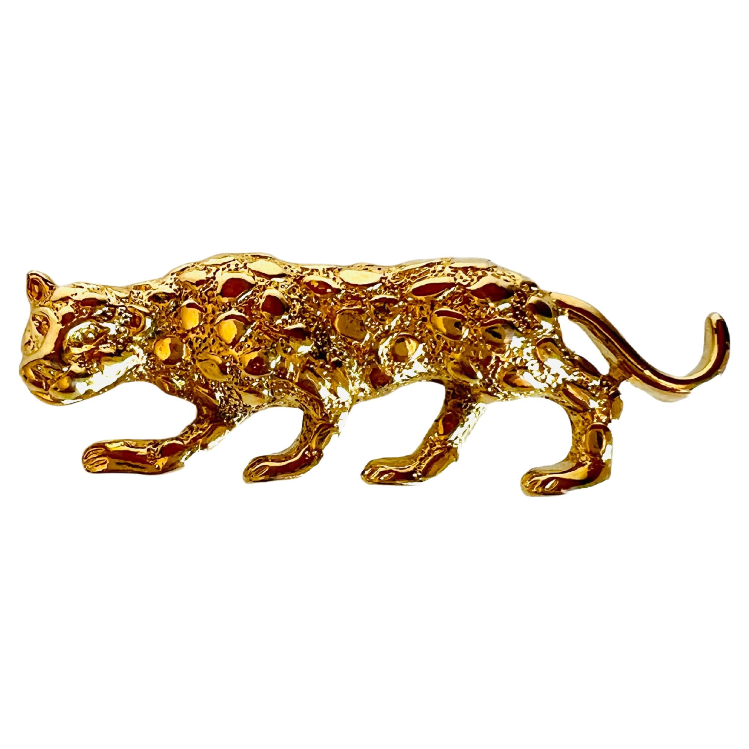Signed Gerry's Figural Crouching Leopard Brooch Pin Exotic Cat For Sale