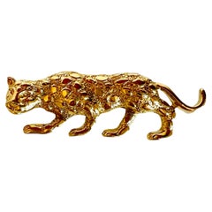 Vintage Signed Gerry's Figural Crouching Leopard Brooch Pin Exotic Cat