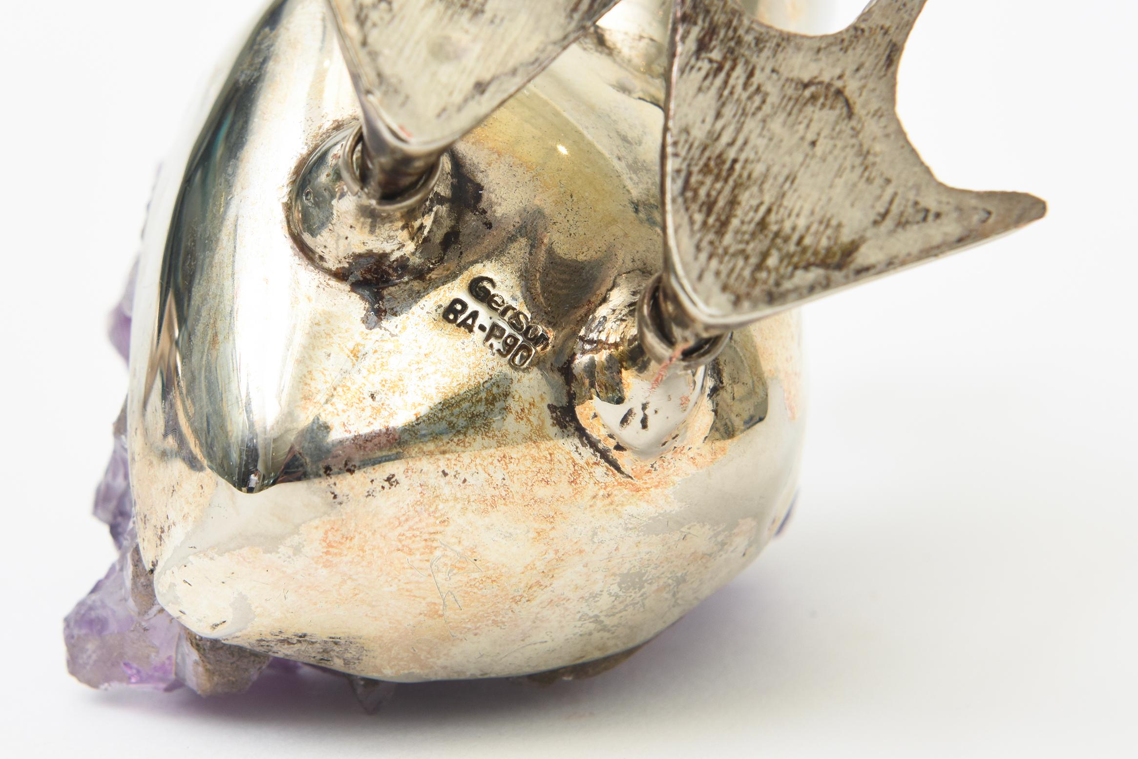Signed Gerson Silver-Plate and Amethyst Duck Sculptures and Objects Pair Of For Sale 3