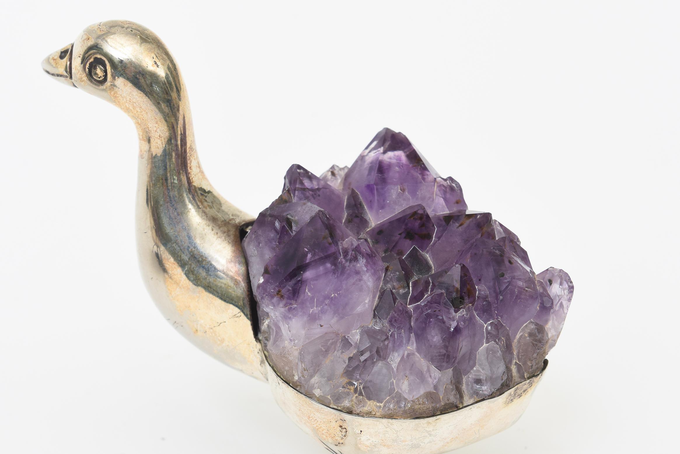 Signed Gerson Silver-Plate and Amethyst Duck Sculptures and Objects Pair Of For Sale 4