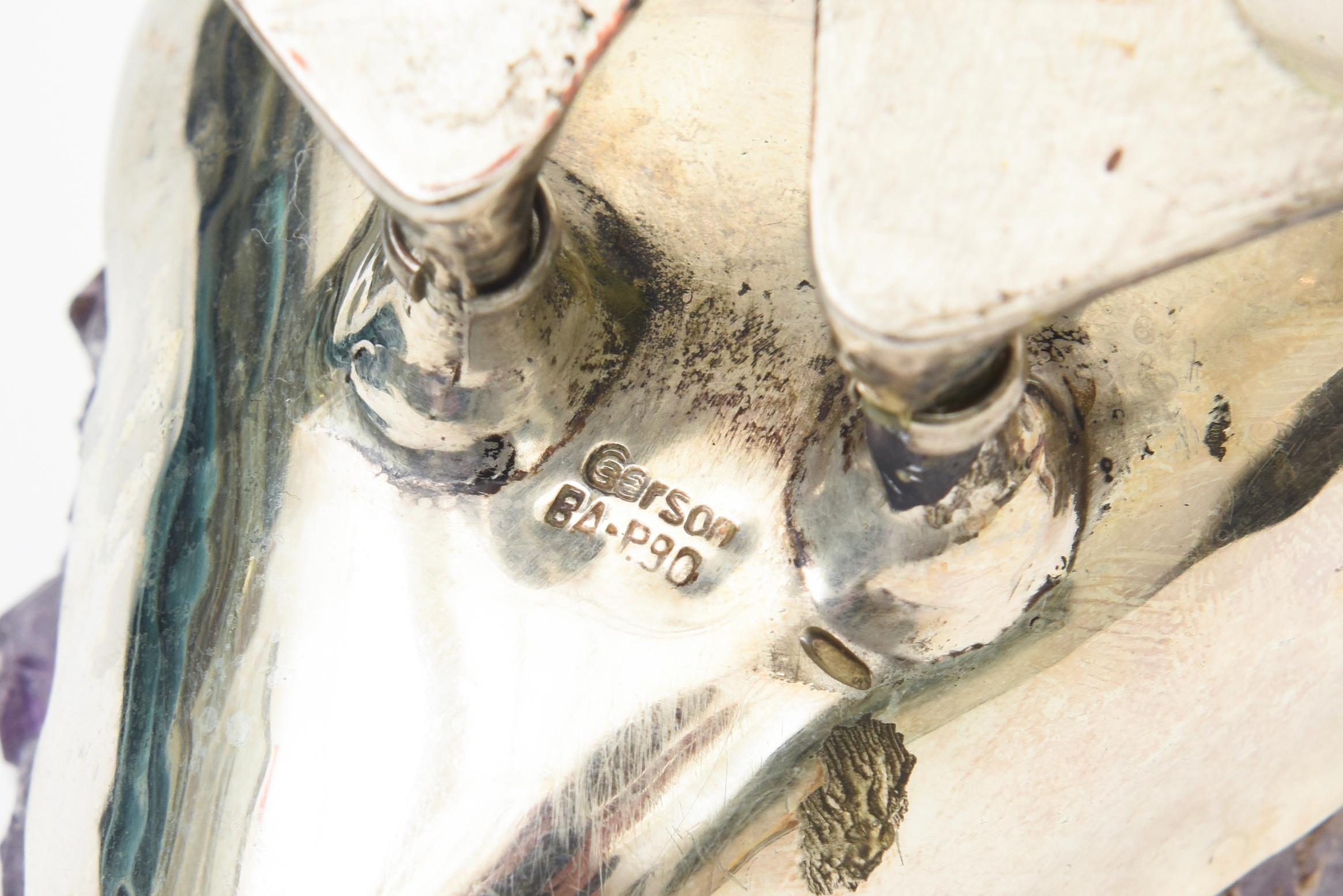 Signed Gerson Silver-Plate and Amethyst Duck Sculptures and Objects Pair Of For Sale 2