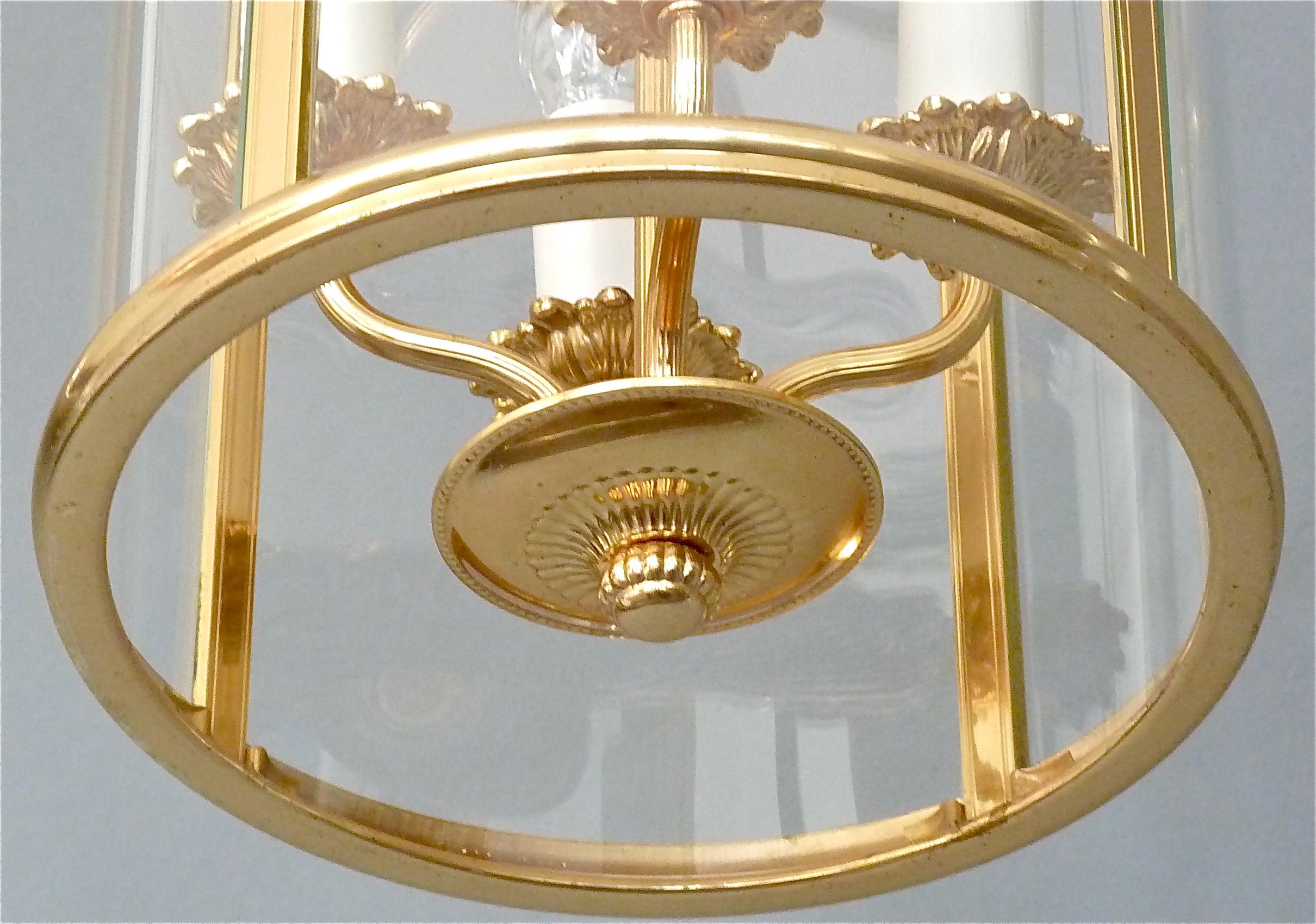 Signed Gilt Brass and Glass Lantern by Gaetano Sciolari Italian Empire Style 8
