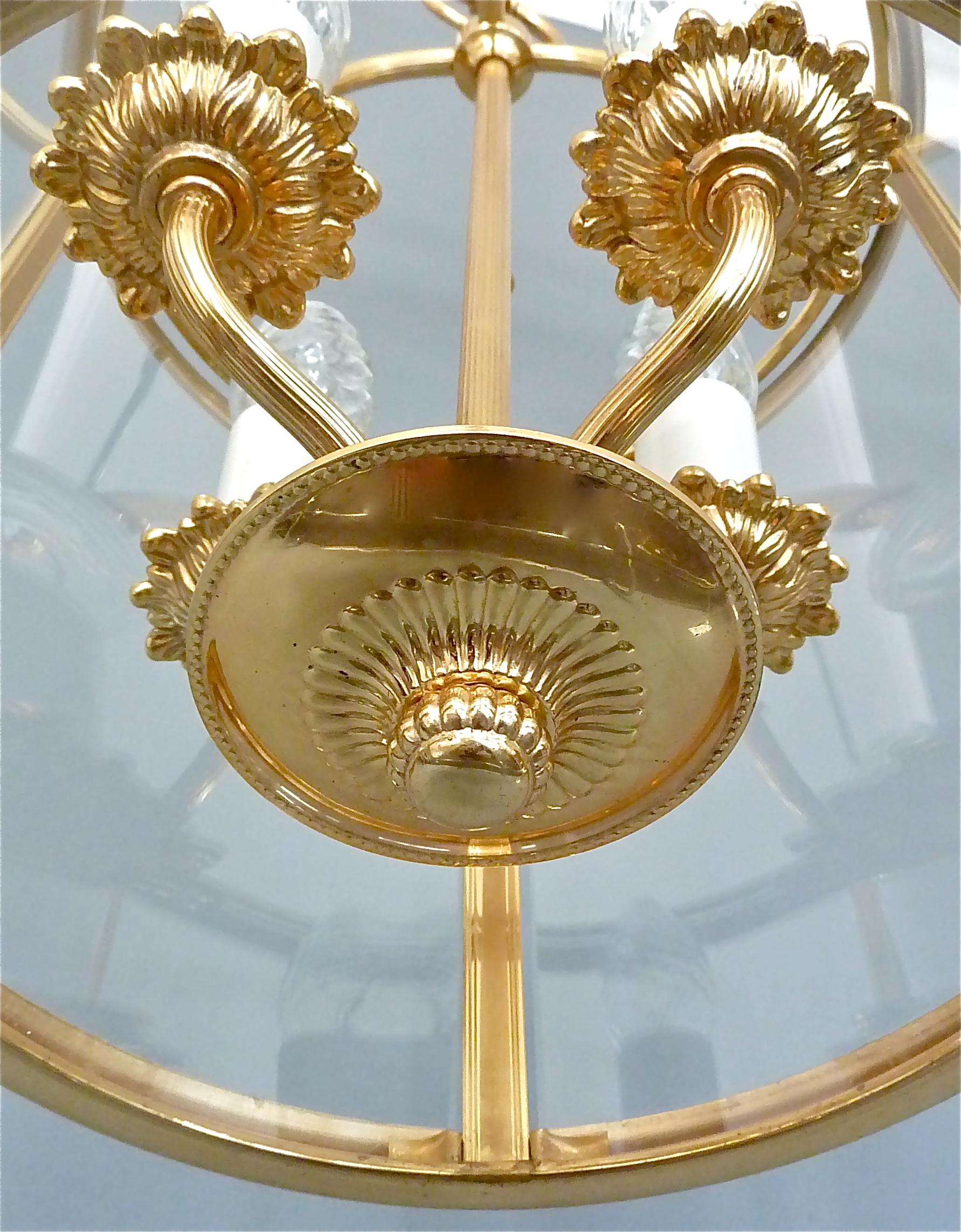 Signed Gilt Brass and Glass Lantern by Gaetano Sciolari Italian Empire Style 9