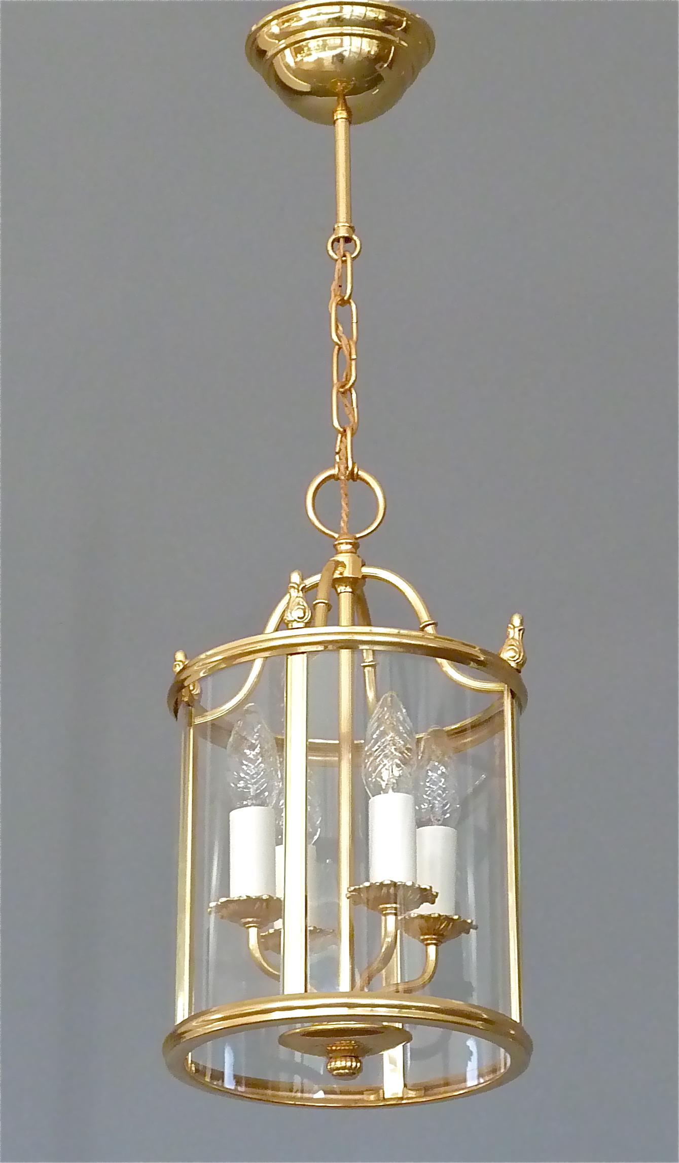 Empire Revival Signed Gilt Brass and Glass Lantern by Gaetano Sciolari Italian Empire Style
