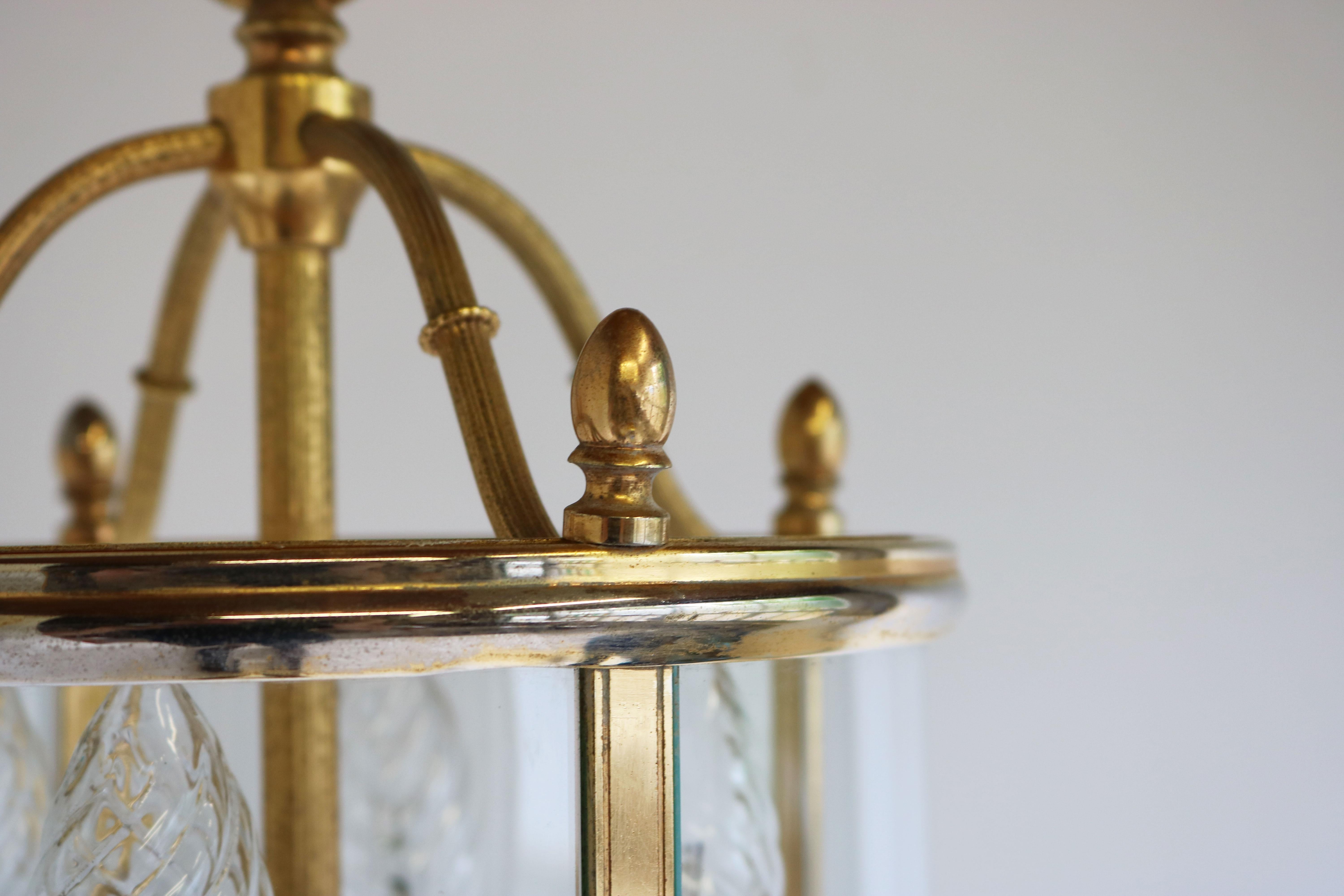 Signed Gilt Brass and Glass Lantern by Gaetano Sciolari Italian Empire Style In Good Condition In Ijzendijke, NL