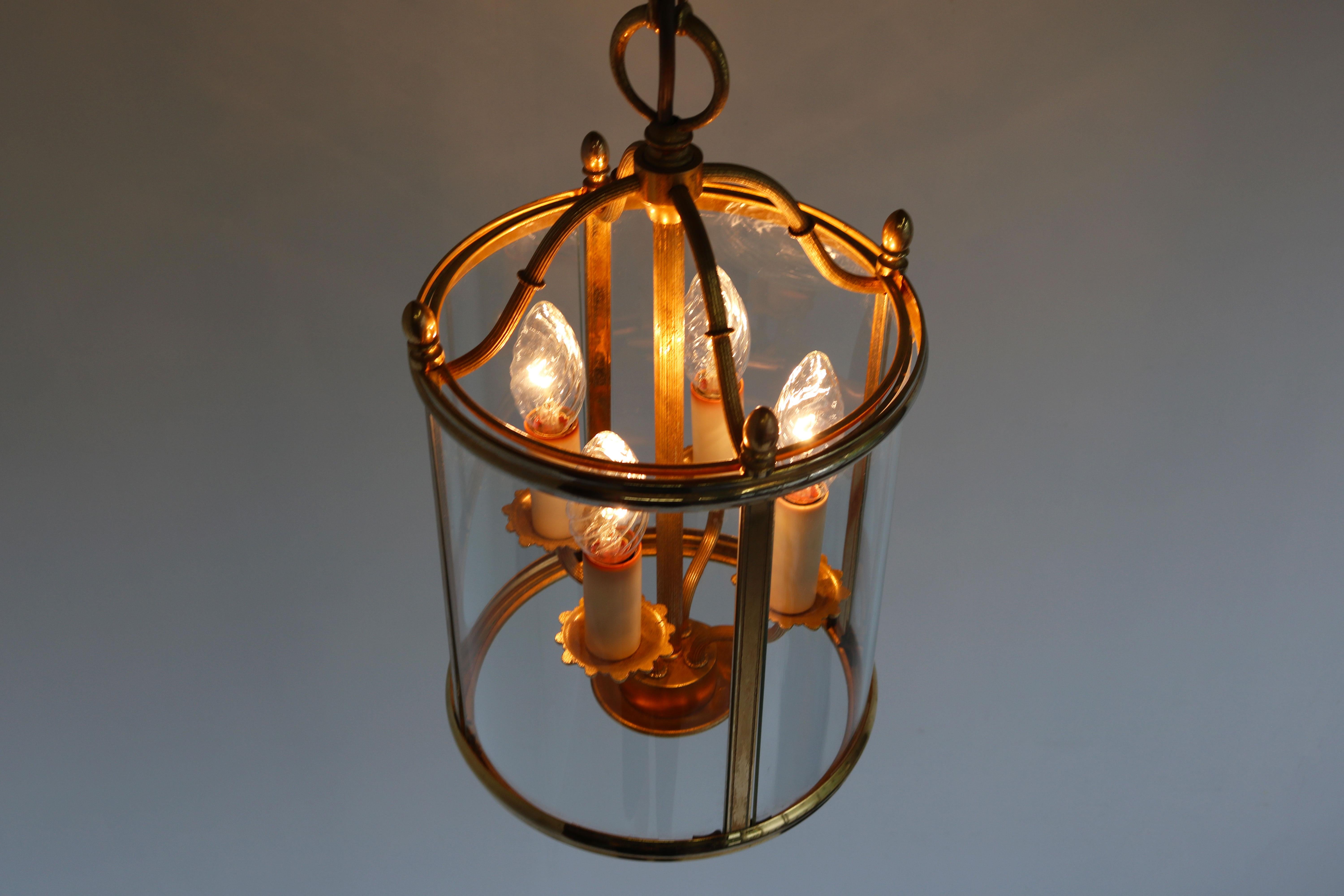 Signed Gilt Brass and Glass Lantern by Gaetano Sciolari Italian Empire Style 1