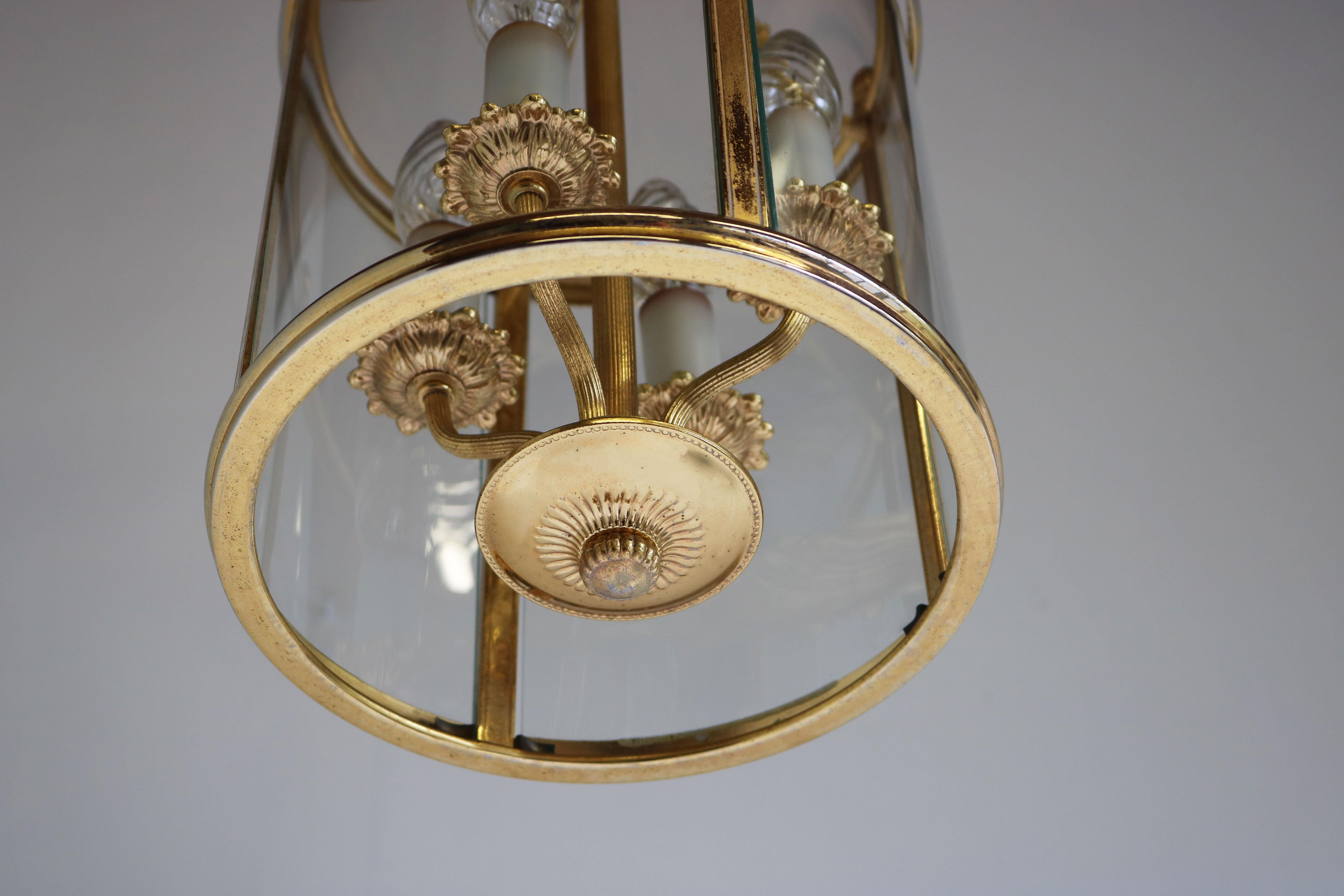 Signed Gilt Brass and Glass Lantern by Gaetano Sciolari Italian Empire Style 2