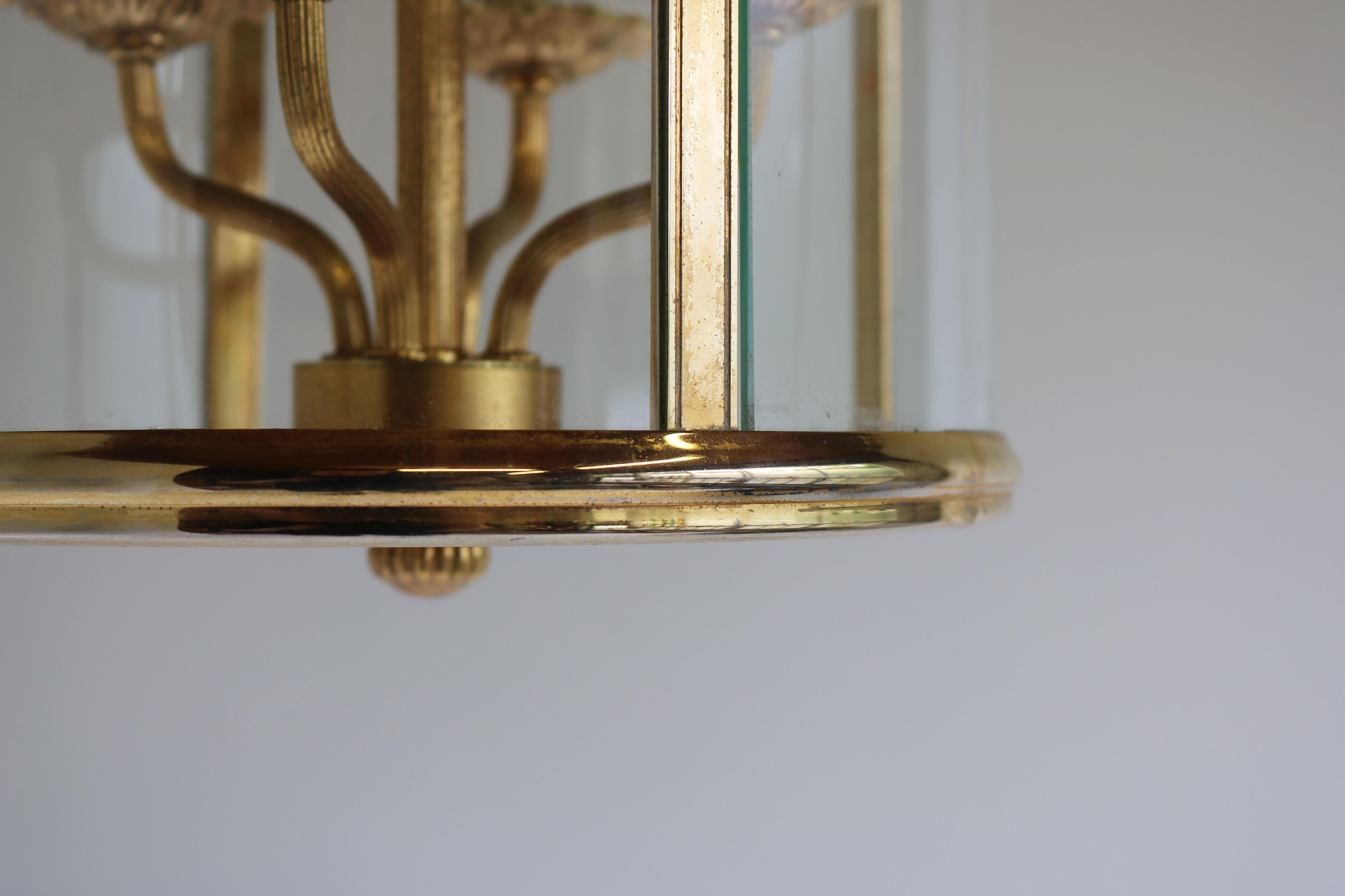Signed Gilt Brass and Glass Lantern by Gaetano Sciolari Italian Empire Style 3