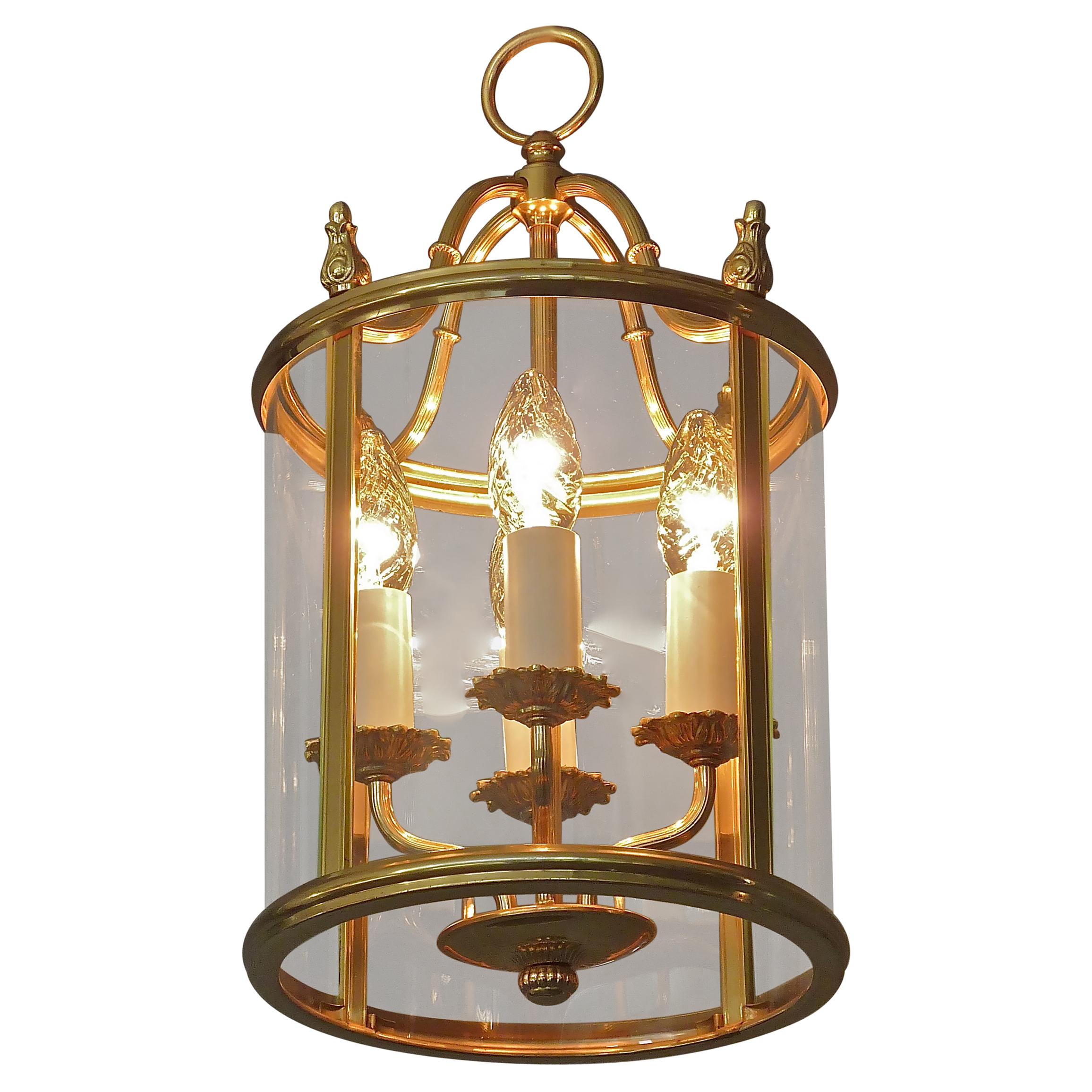 Signed Gilt Brass and Glass Lantern by Gaetano Sciolari Italian Empire Style