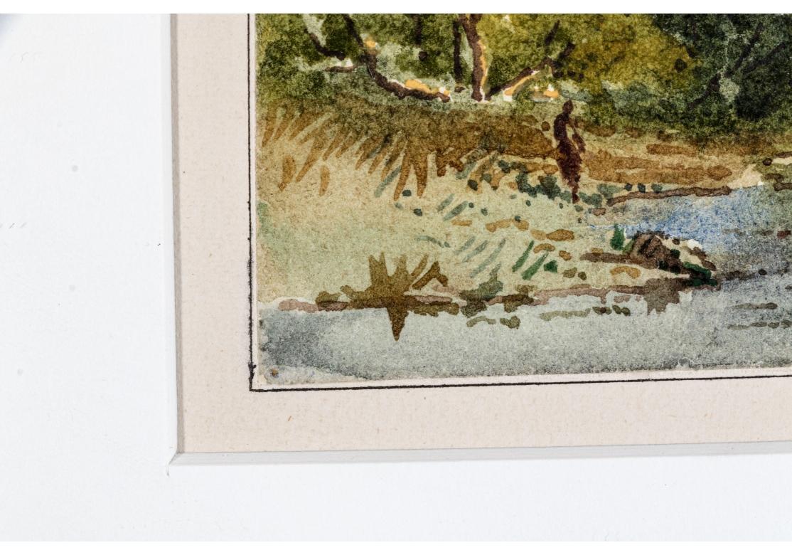 Signiert Vergoldet Gerahmtes Aquarell, Cliffs On The River im Angebot 3