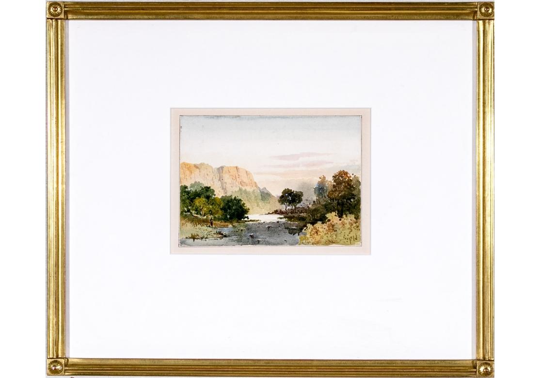 Signiert Vergoldet Gerahmtes Aquarell, Cliffs On The River im Angebot 6