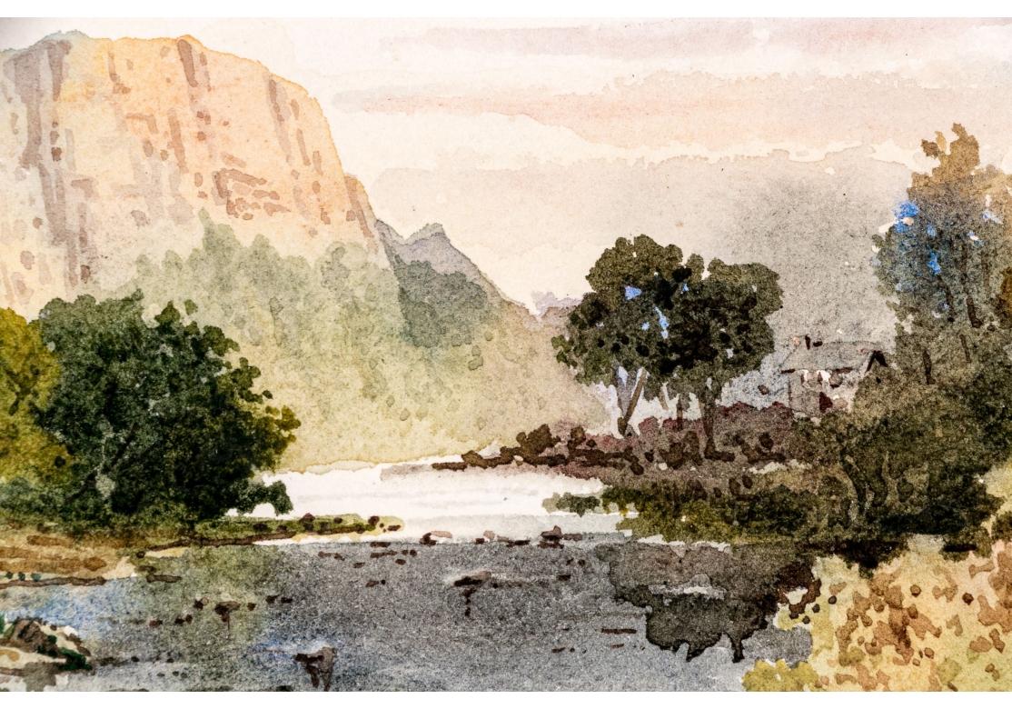 Signiert Vergoldet Gerahmtes Aquarell, Cliffs On The River im Angebot 10