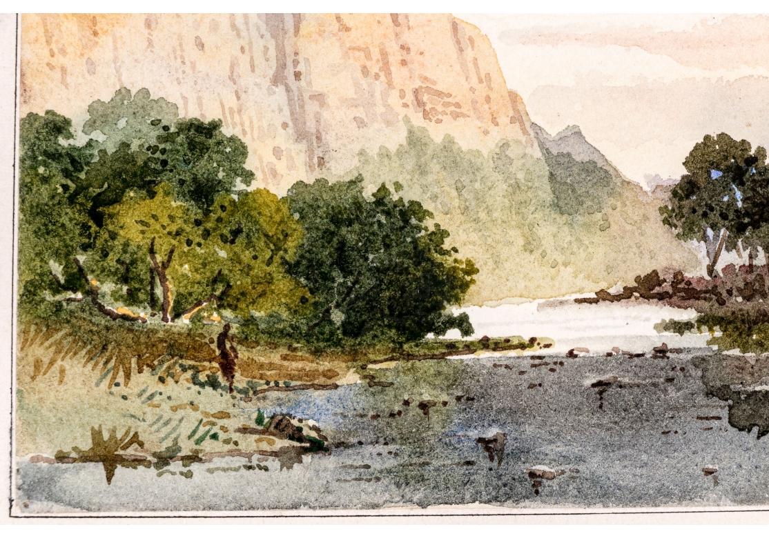 Signiert Vergoldet Gerahmtes Aquarell, Cliffs On The River im Angebot 11