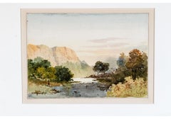 Signed Gilt Framed Watercolor, Cliffs On The River