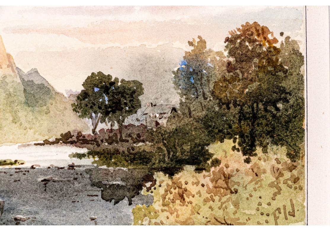 Signiert Vergoldet Gerahmtes Aquarell, Cliffs On The River im Angebot 12