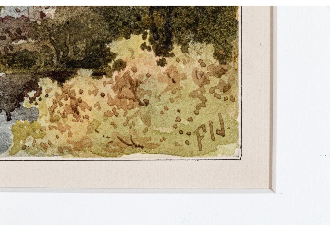 Signiert Vergoldet Gerahmtes Aquarell, Cliffs On The River (Handbemalt) im Angebot