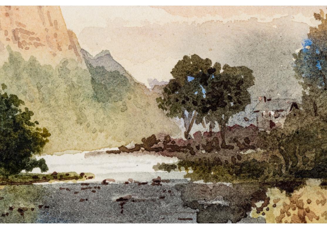 Signiert Vergoldet Gerahmtes Aquarell, Cliffs On The River im Zustand „Relativ gut“ im Angebot in Bridgeport, CT