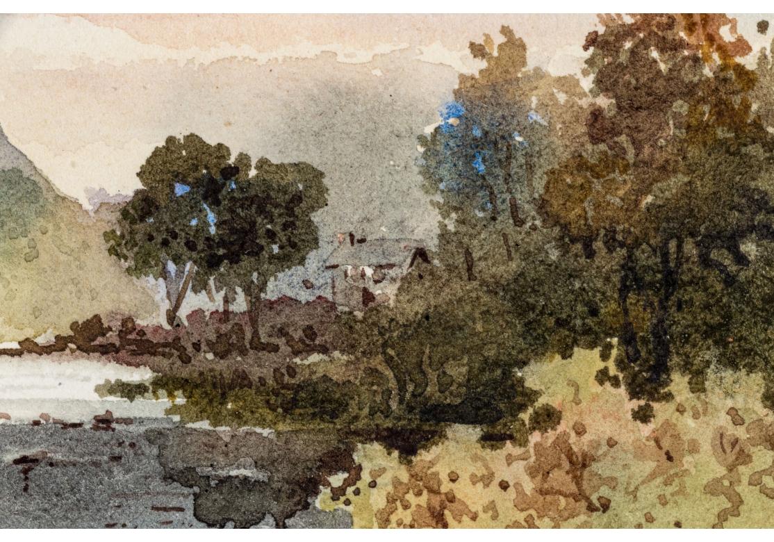 Signiert Vergoldet Gerahmtes Aquarell, Cliffs On The River (Glas) im Angebot