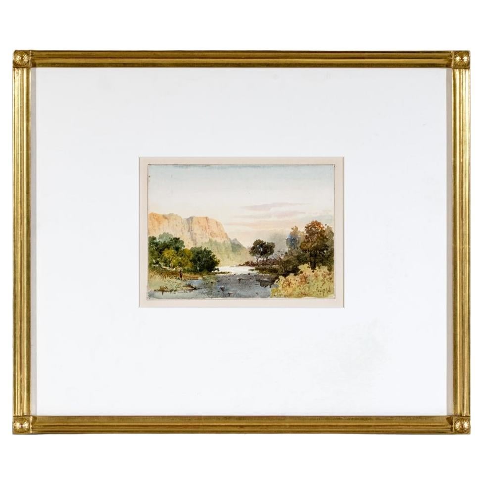 Signiert Vergoldet Gerahmtes Aquarell, Cliffs On The River