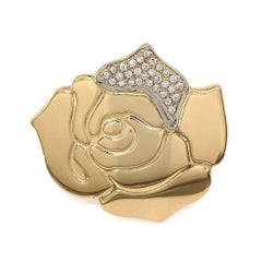 Spilla a fiore rosa in oro 18k firmata Gio Caroli Diamante Estate Jewelry