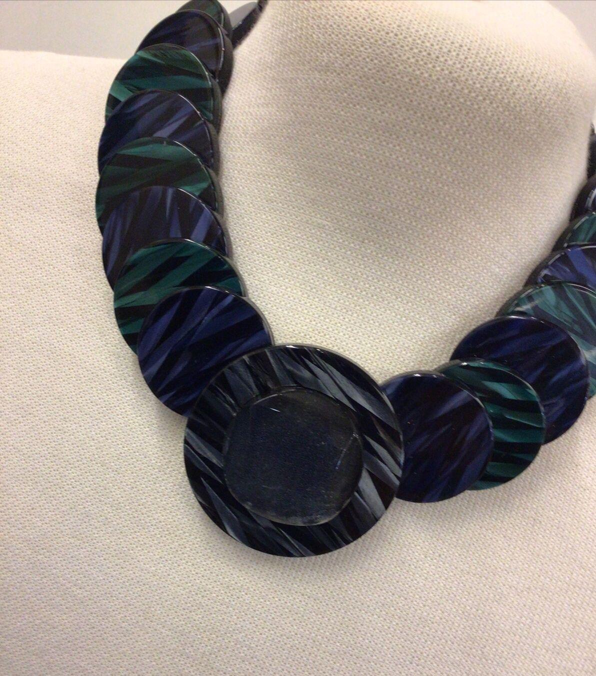 Modernist Signed Giorgio Armani Grey Blue Green Sphere Designer Necklace Italy  For Sale