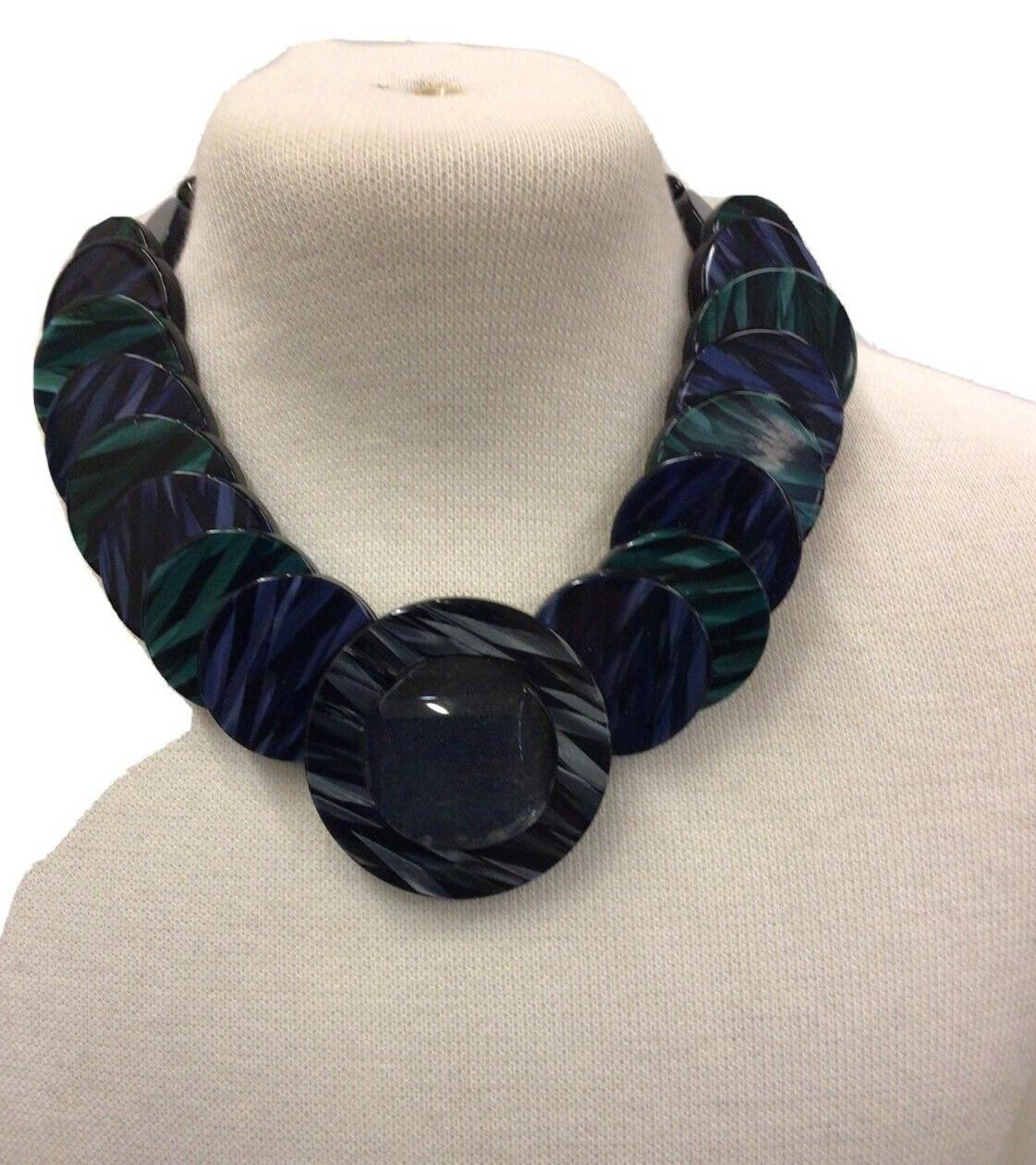 Signed Giorgio Armani Grey Blue Green Sphere Designer Necklace Italy  In Excellent Condition For Sale In Montreal, QC