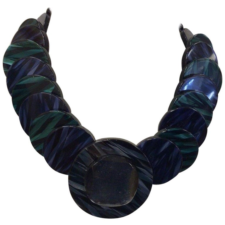 Signed Giorgio Armani Grey Blue Green Sphere Designer Necklace