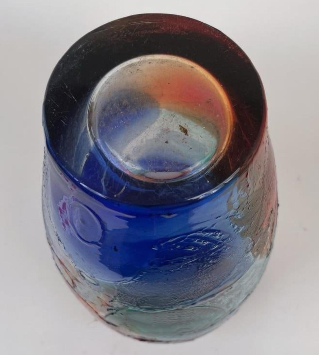 Mid-Century Modern Signed Giuliano Tosi Large Colorful Murano Glass Vase For Sale