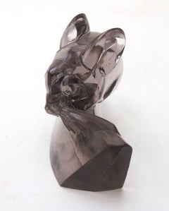 Signierte Glasstatuette einer langen tailedierten Chinchilla aus Glas von Andre Hunebelle, um 1920