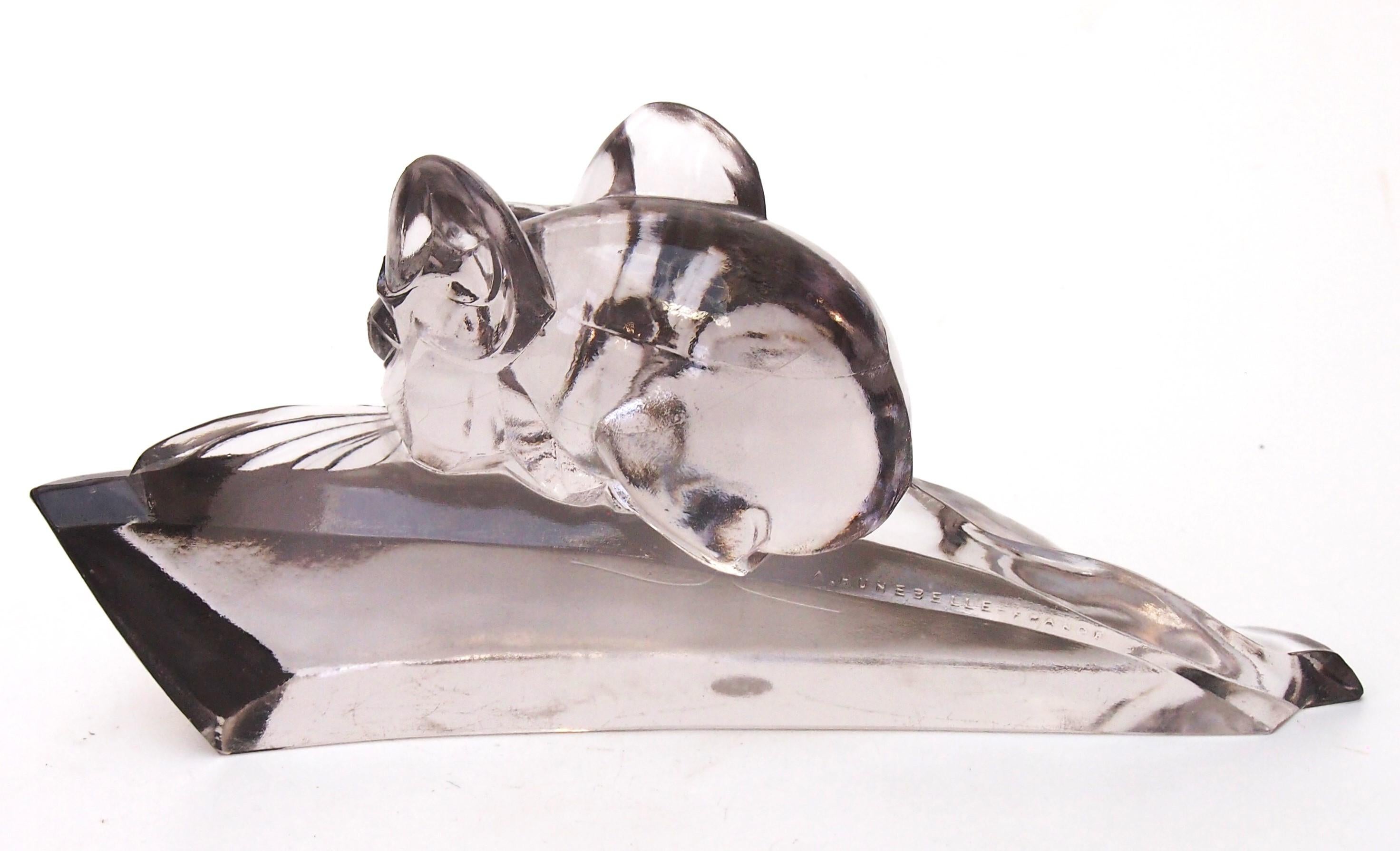 Art Deco Signed Glass Statuette of a Long Tailed Chinchilla by Andre Hunebelle c1920 For Sale