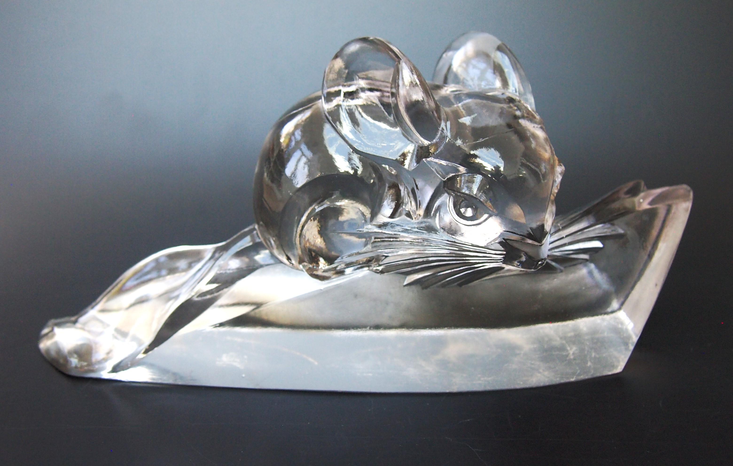 Signed Glass Statuette of a Long Tailed Chinchilla by Andre Hunebelle c1920 For Sale 1