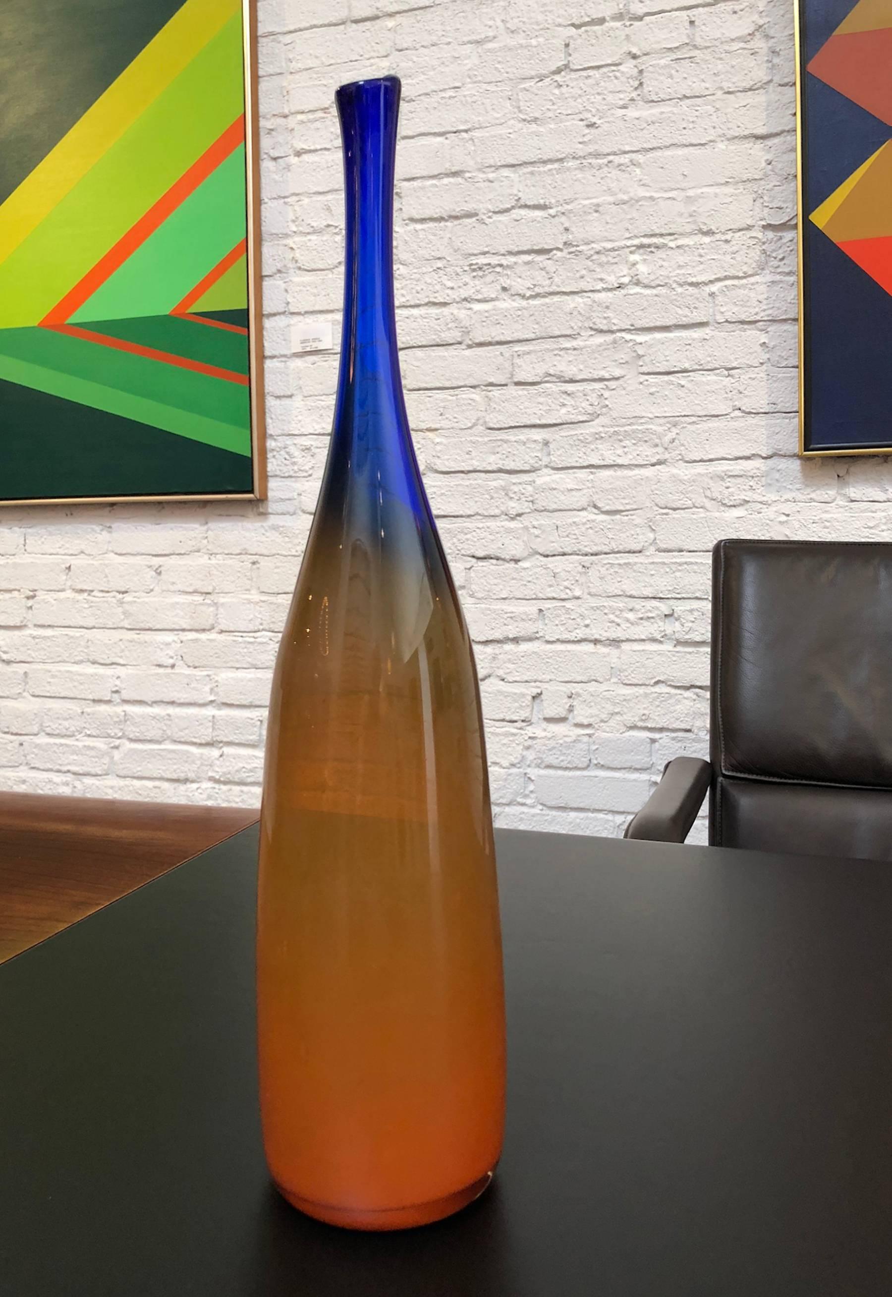 Blue and orange blown glass vase by Floris Meydam for Leerdam Glass. Netherlands. Signed.