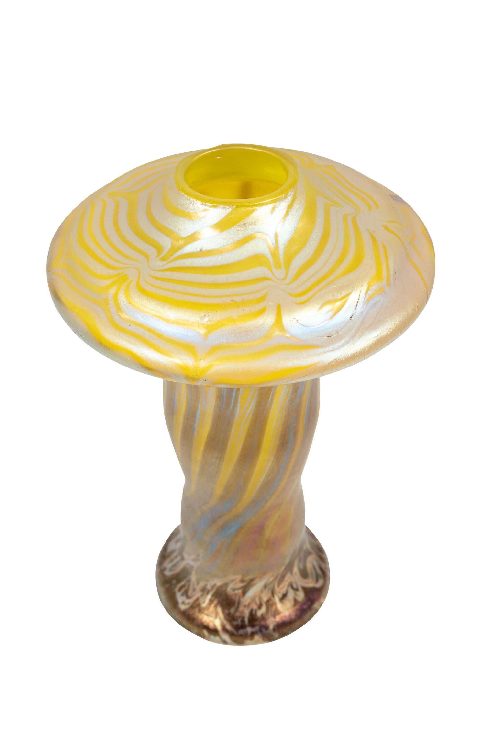 Austrian Signed Glass Vase Loetz circa 1900 Art Nouveau Jugendstil Bohemia Yellow Orange For Sale