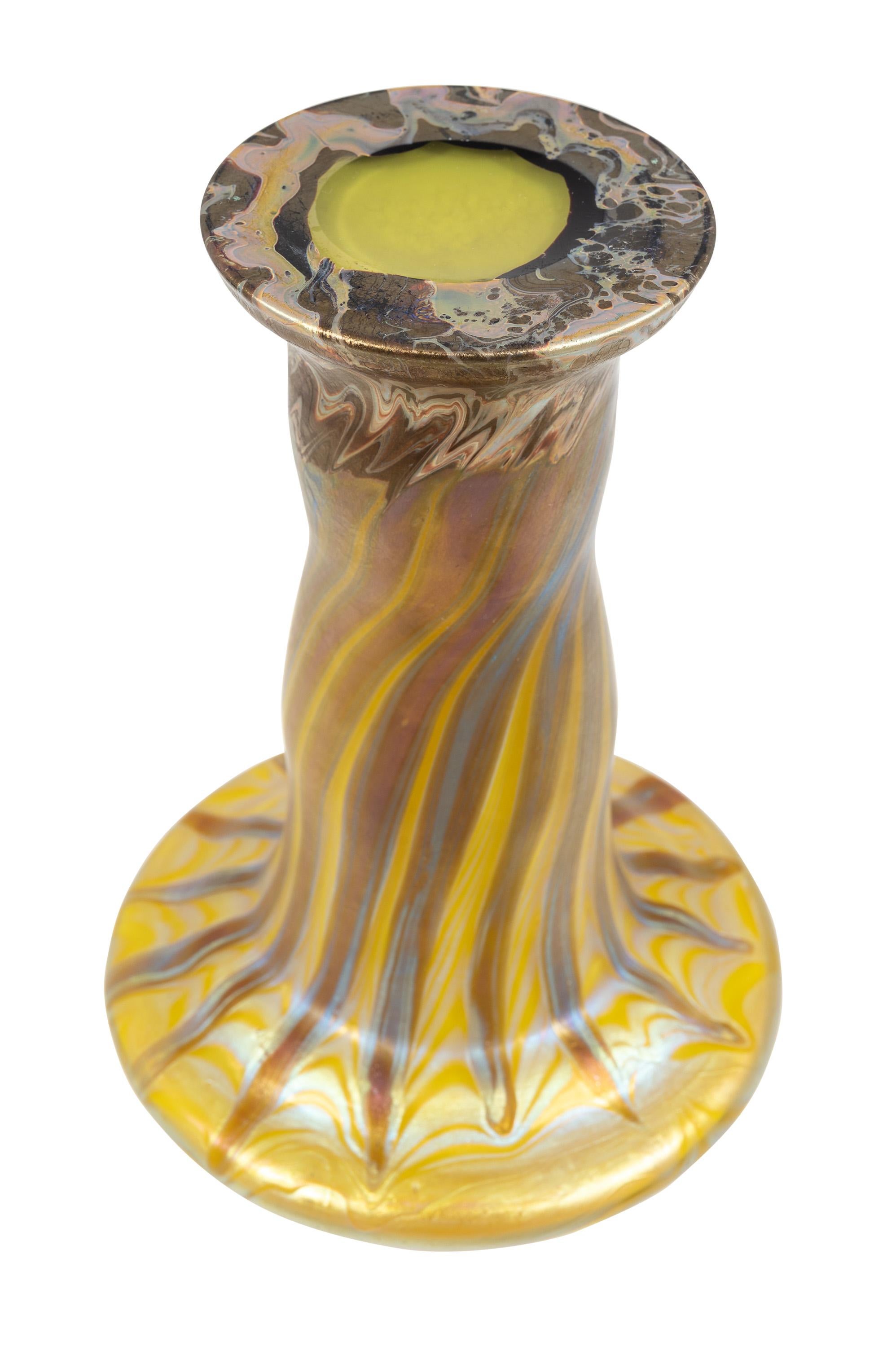 Signed Glass Vase Loetz circa 1900 Art Nouveau Jugendstil Bohemia Yellow Orange For Sale 1