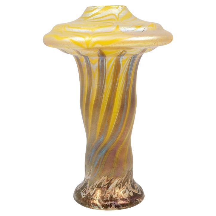 Signed Glass Vase Loetz circa 1900 Art Nouveau Jugendstil Bohemia Yellow Orange For Sale