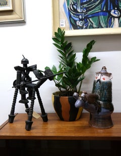 Signed, Glazed Ceramic Figure on Horse, 1970s
