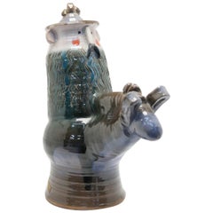 Signed, Glazed Ceramic Figure on Horse, 1970s