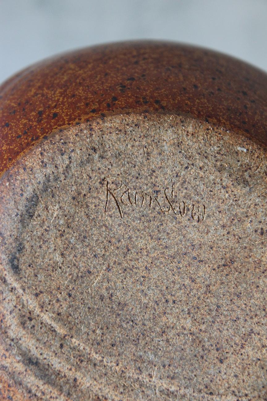 Signed Glazed Stoneware Flat Side Vase For Sale 4