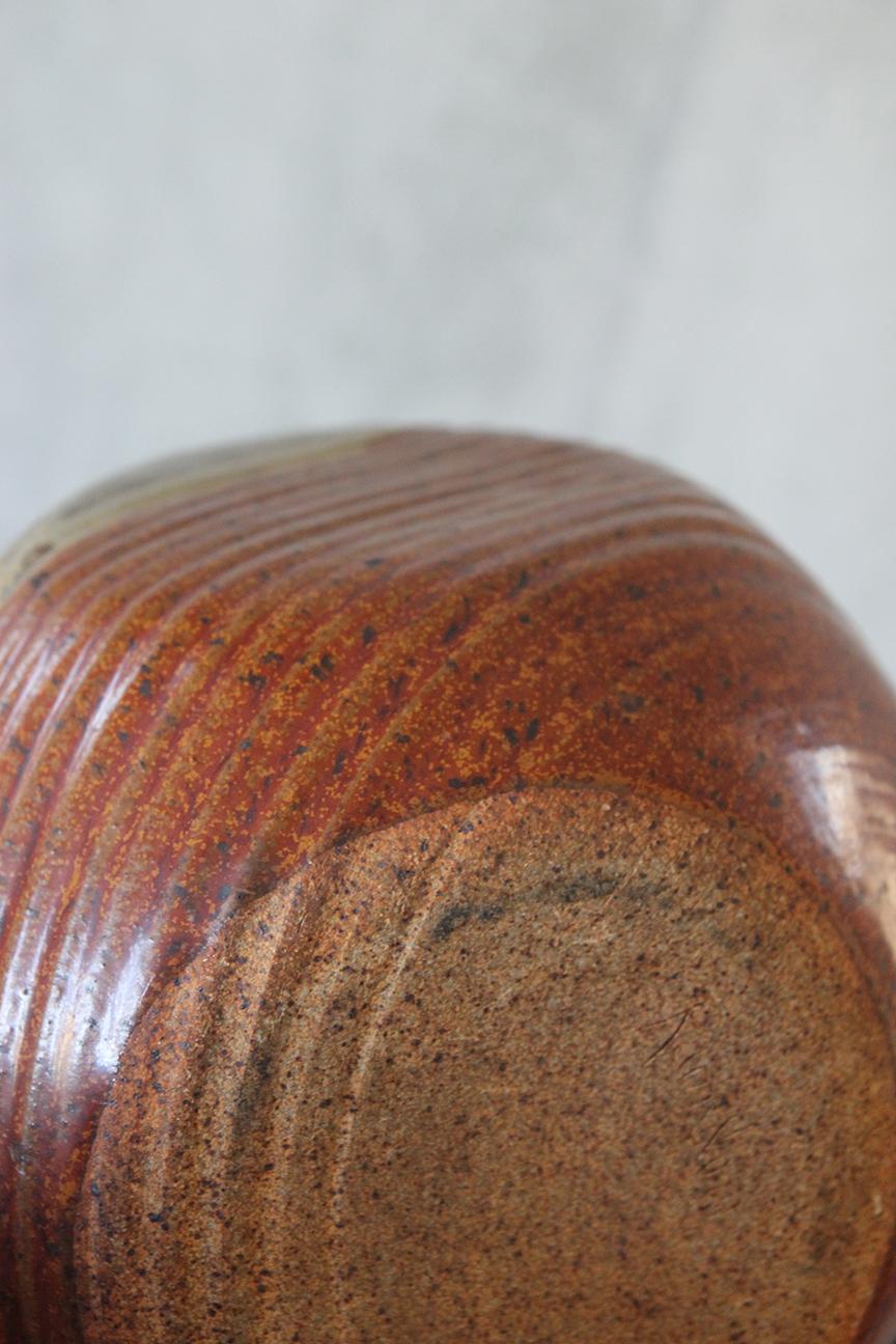 Signed Glazed Stoneware Flat Side Vase For Sale 5