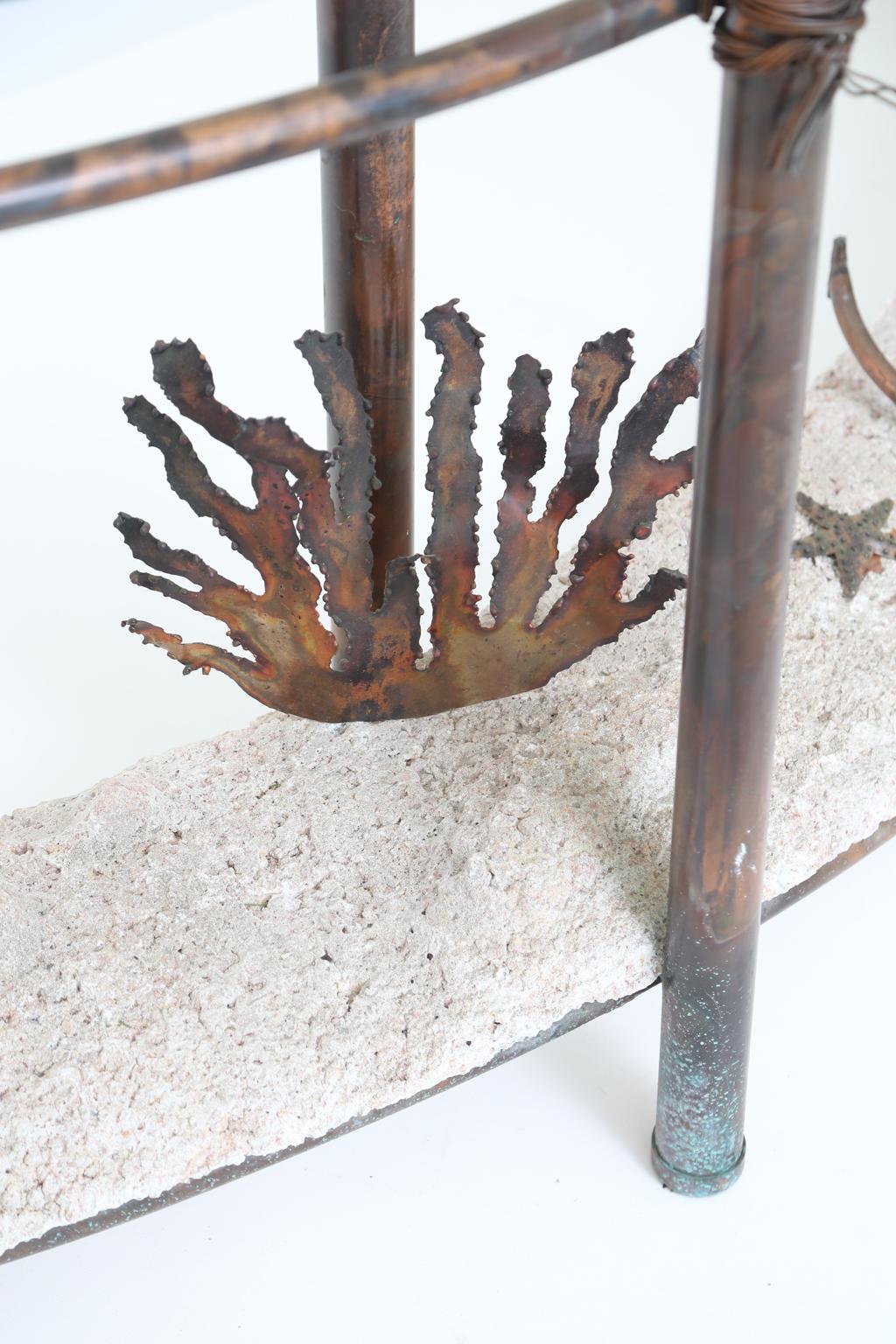 Signed Glen Mayo Sculptural Undersea Console Table of Copper For Sale 4